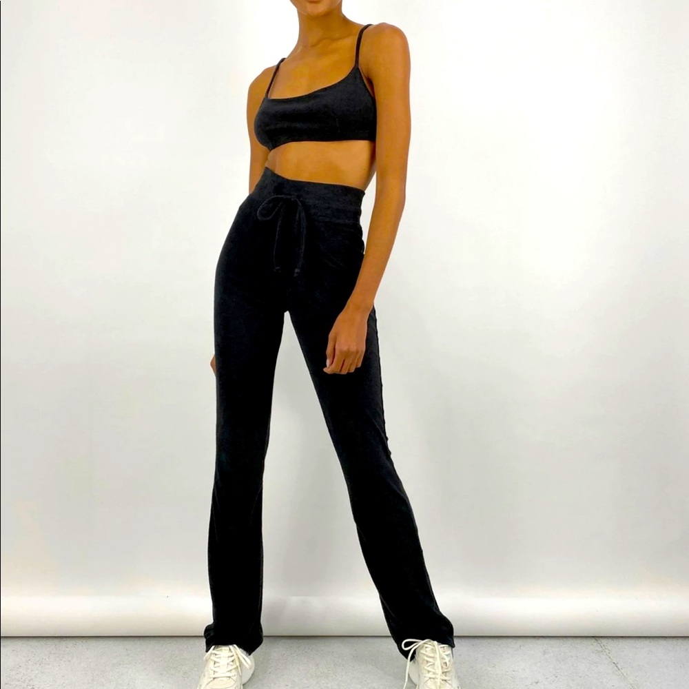 NWT We Wore What Pull On Towel Terry Bra Top and Kick Flare Pants Set